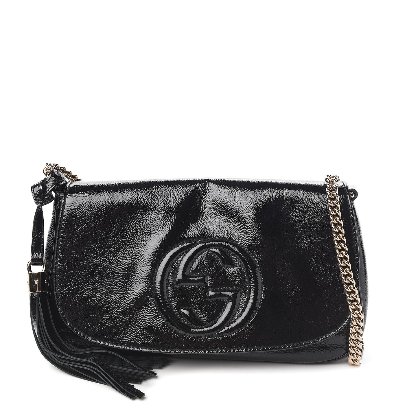 Patent Medium Soho Flap Crossbody Black