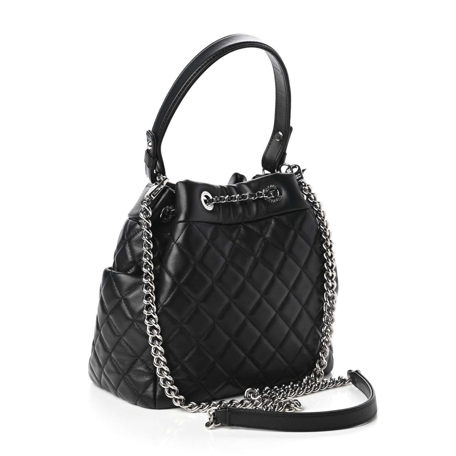 Chanel Lambskin Quilted Small CC Chain Bucket Drawstring Bag Black 3 of 9