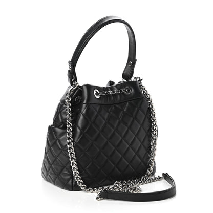 Chanel Lambskin Quilted Small CC Chain Bucket Drawstring Bag Black 3 of 9