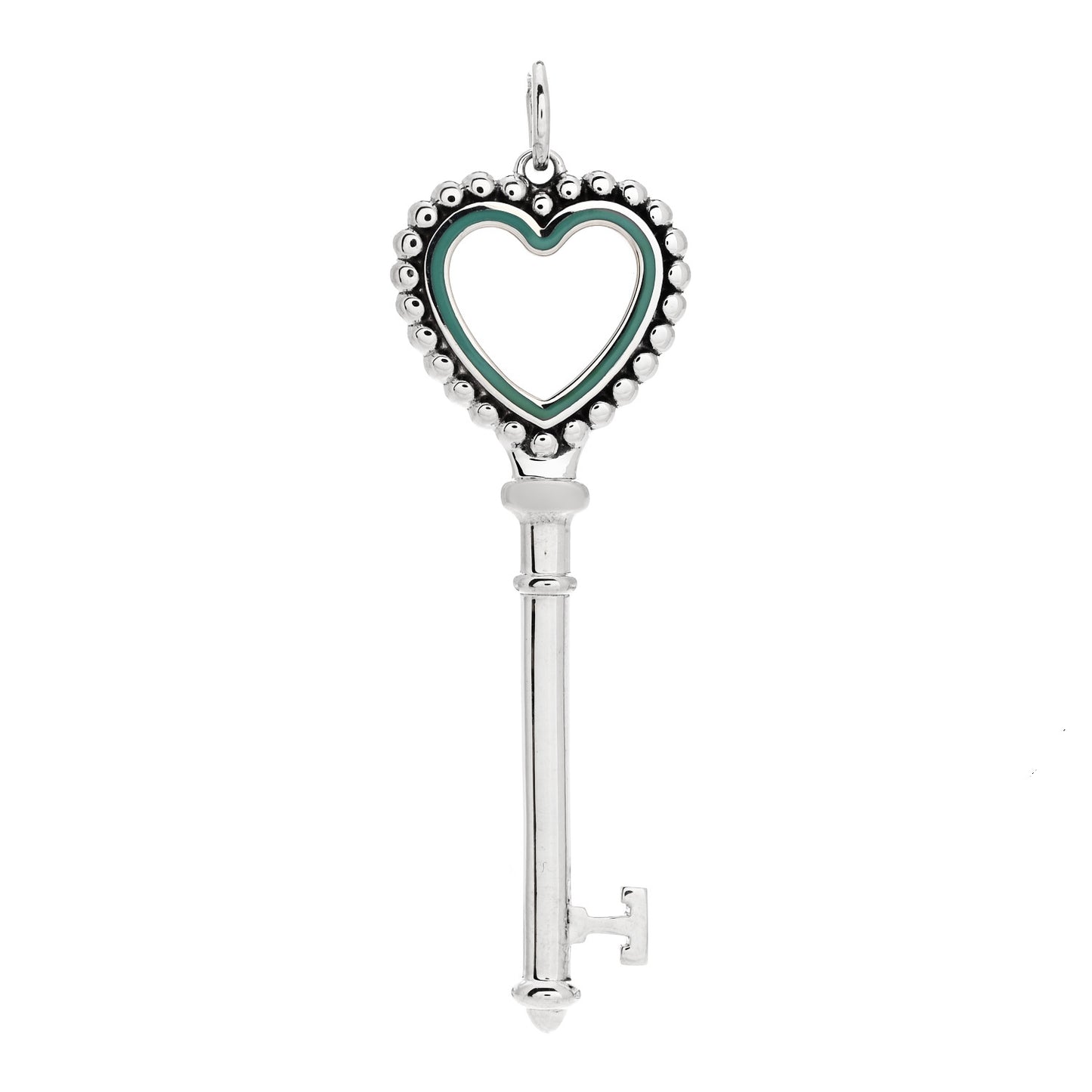 Sterling Silver Enamel Beaded Heart Key Pendant Blue