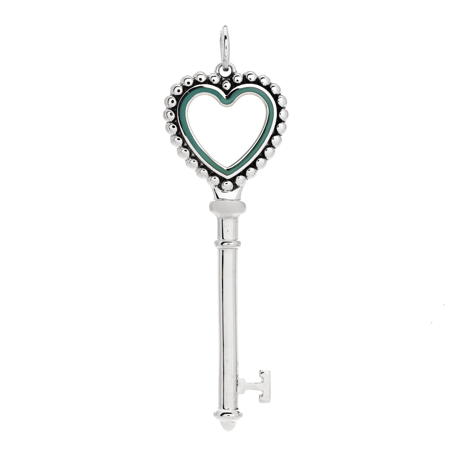 Tiffany Sterling Silver Enamel Beaded Heart Key Pendant Blue 1 of 4