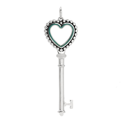 Tiffany Sterling Silver Enamel Beaded Heart Key Pendant Blue 1 of 4