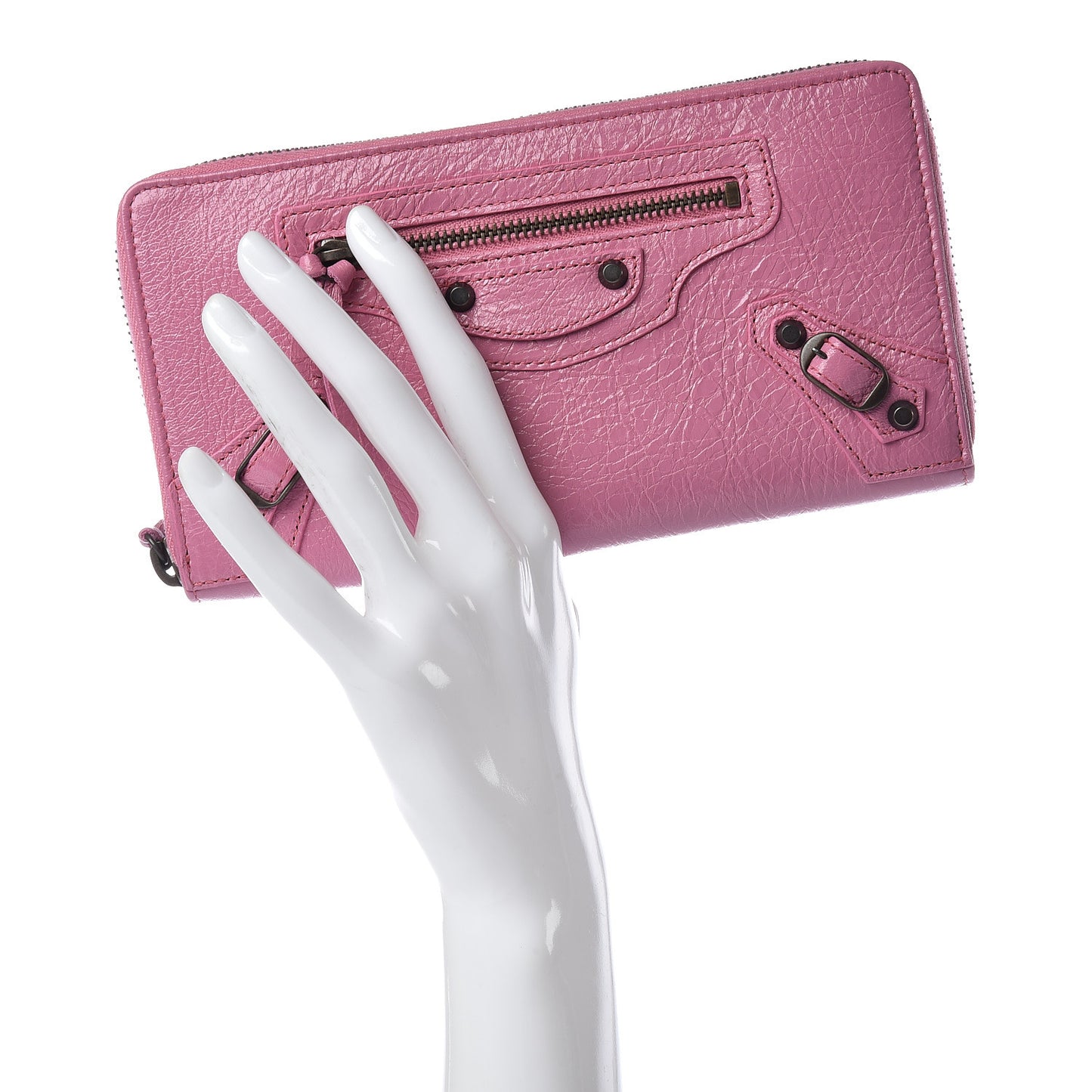 Agneau Classic Hardware Continental Zip Around Wallet Rose Guimauve