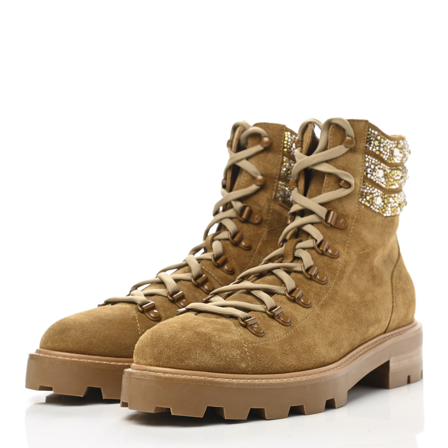 Jimmy Choo Suede Swarovski Crystal Womens Eshe Flat Boots 40 Camel 3 of 7