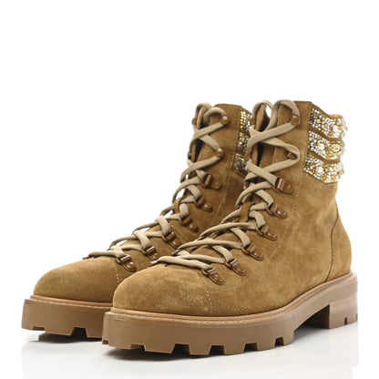 Jimmy Choo Suede Swarovski Crystal Womens Eshe Flat Boots 40 Camel 3 of 7