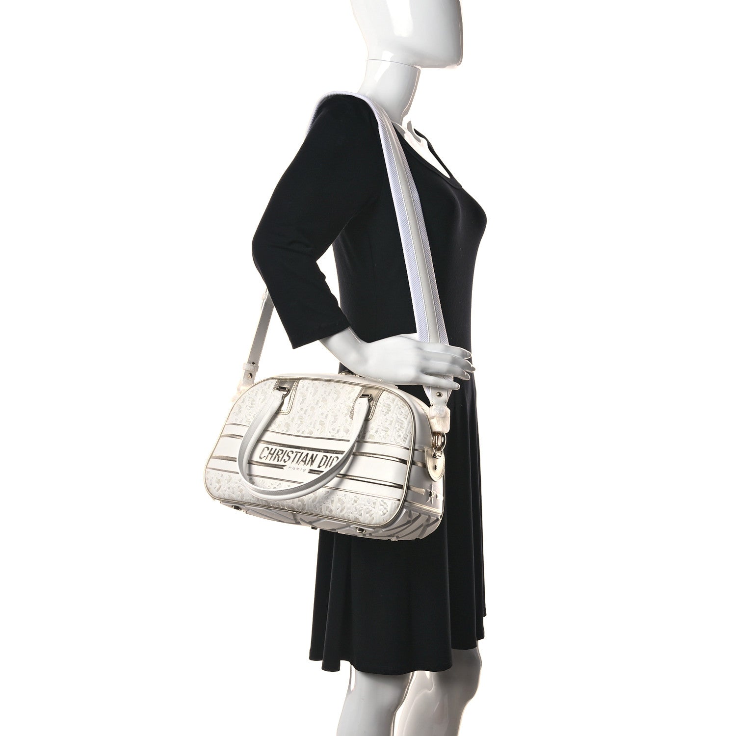 Christian Dior Perforated Calfskin Medium Dior Vibe Classic Bowling Bag White Gold 2 of 9