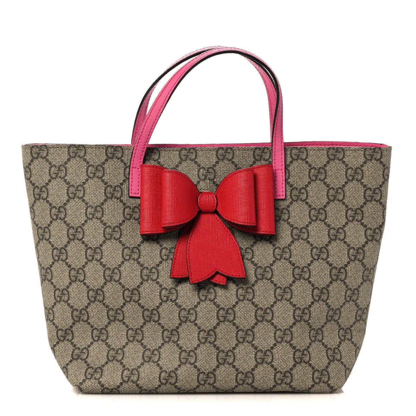 GG Supreme Monogram Bow Childrens Tote Red Pink