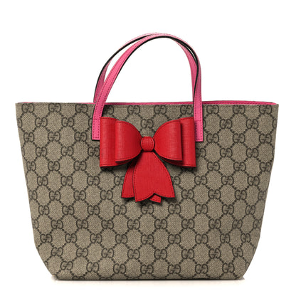 Gucci GG Supreme Monogram Bow Childrens Tote Red Pink 1 of 18