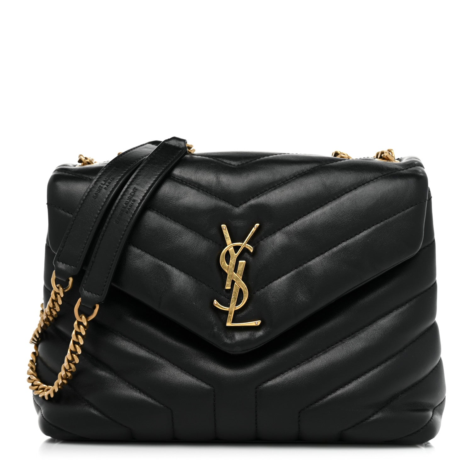 Saint Laurent Calfskin Y Quilted Monogram Small Loulou Chain Satchel Black 1 of 15