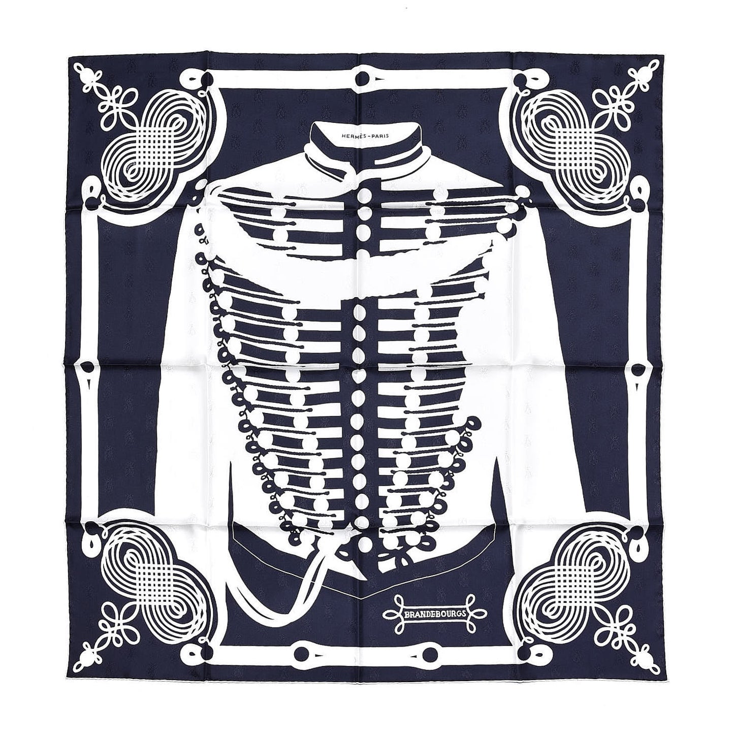 Silk Brandebourgs Tattoo Scarf 90 Marine Blanc