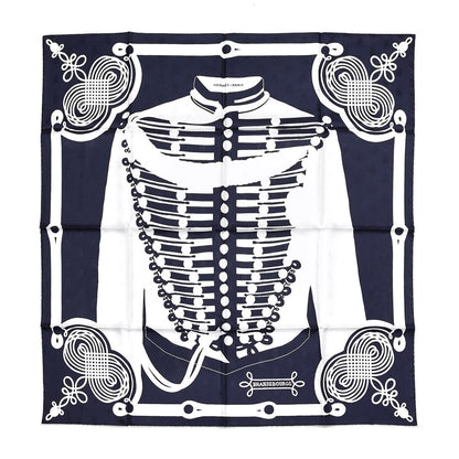 Hermes Silk Brandebourgs Tattoo Scarf 90 Marine Blanc 1 of 6