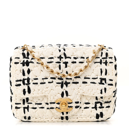 Chanel Raffia Effect Tweedy Mini Flap Bag White Black 1 of 10