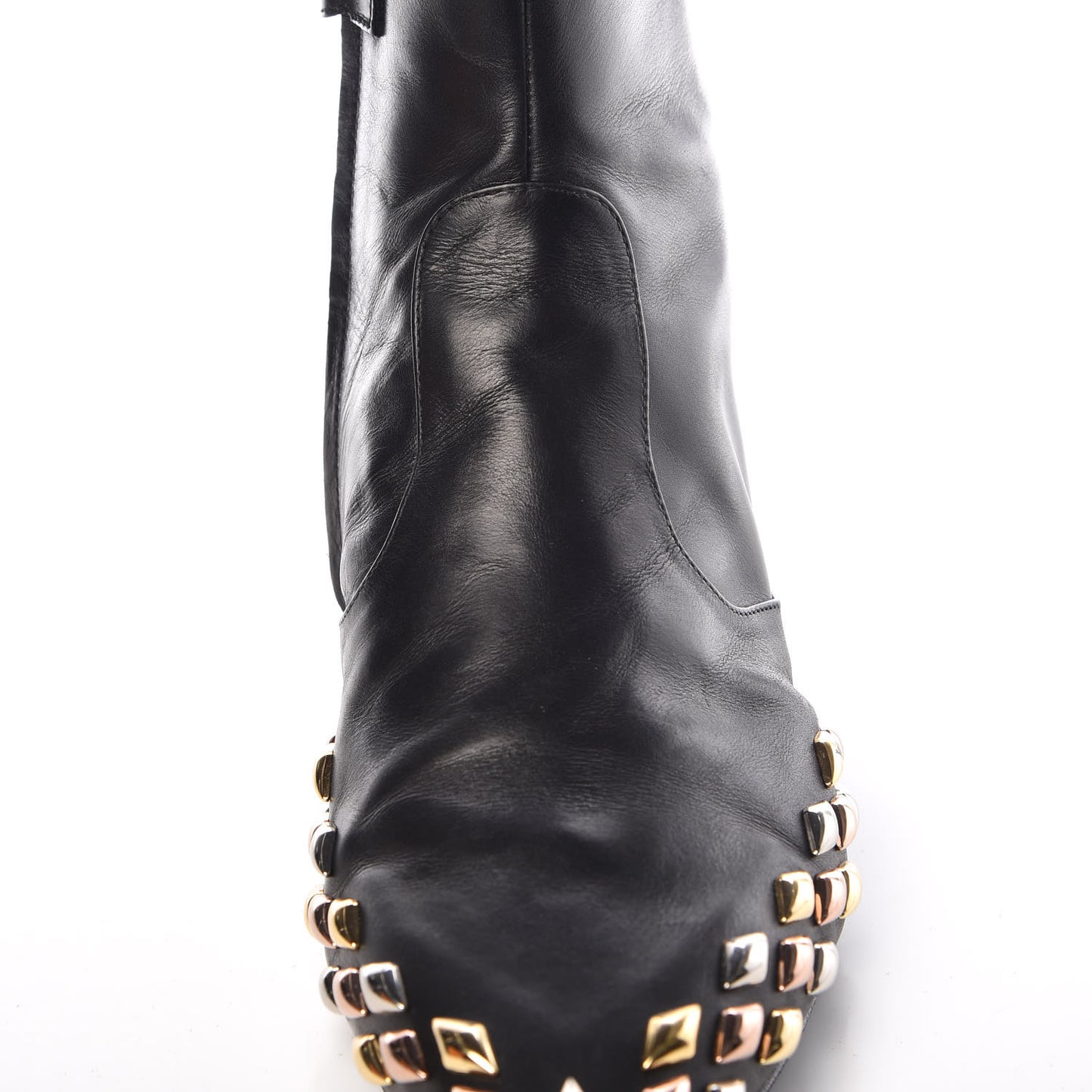 Calfskin Studded Gold Rush Flat Ankle Boots 39 Black
