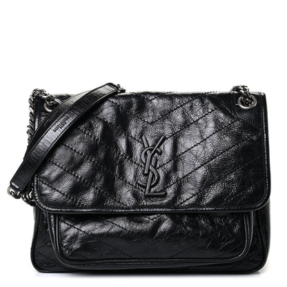 Saint Laurent Crinkled Calfskin Matelasse Monogram Medium Niki Chain Satchel Black 1 of 4