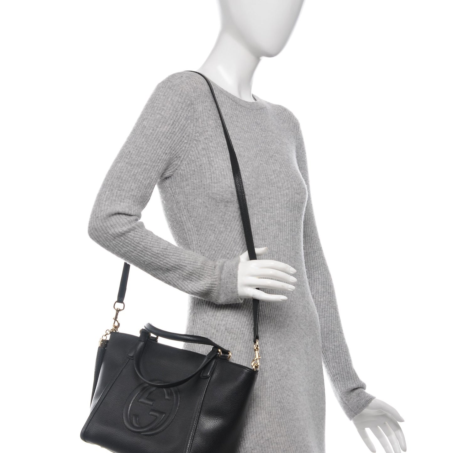 Pebbled Calfskin Small Soho Top Handle Bag Black
