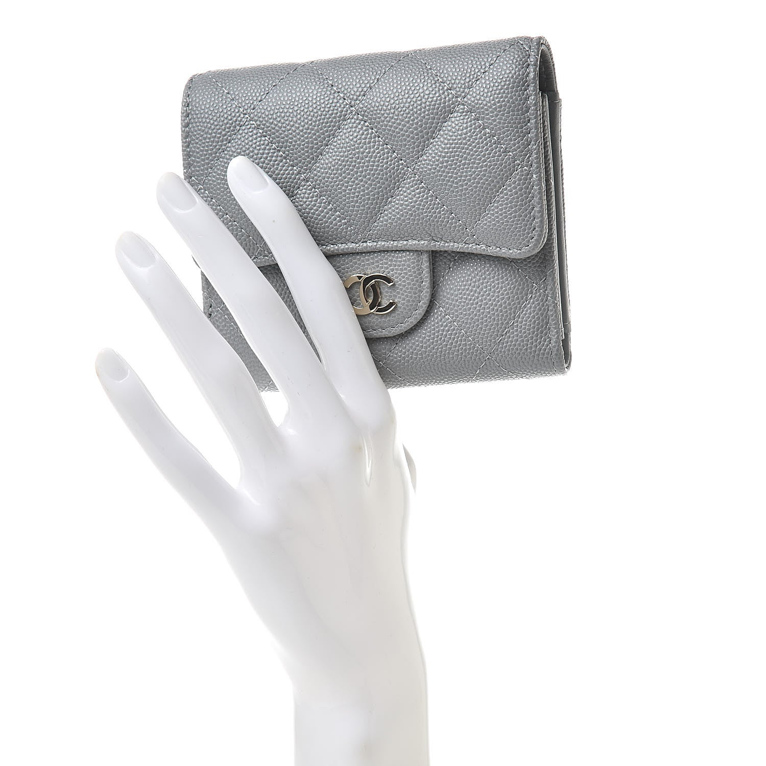 Chanel Caviar Quilted Compact Flap Wallet Grey 2 of 9