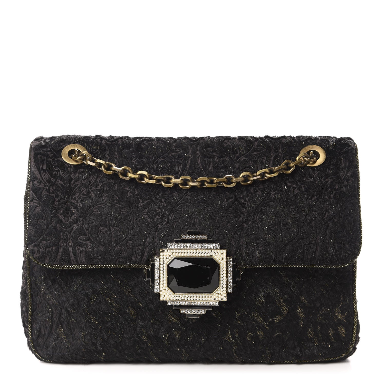 Judith Leiber Calf Hair Embroidered Shoulder Bag Black 1 of 10