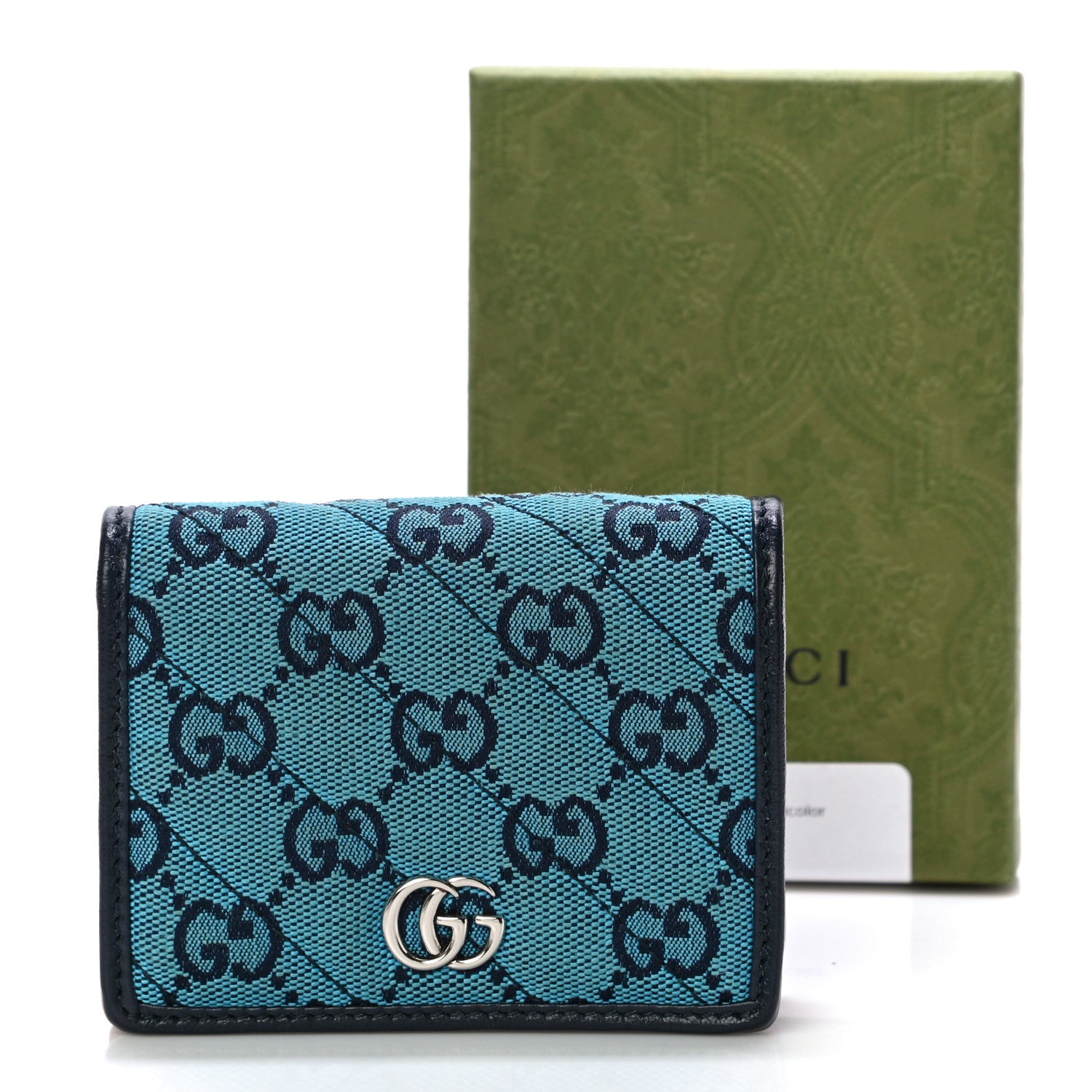 Gucci Monogram Multicolor Matelasse Diagonal GG Marmont Card Case Wallet Light Blue Pink Blue Hibiscus Red 10 of 10