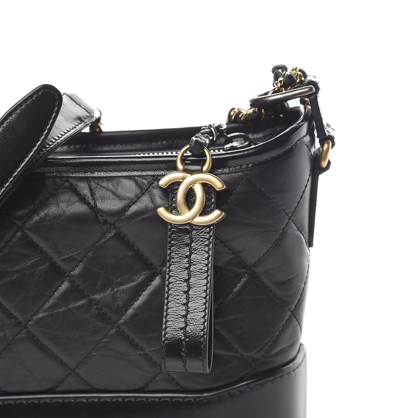 Aged Calfskin Quilted Small Gabrielle Hobo Black