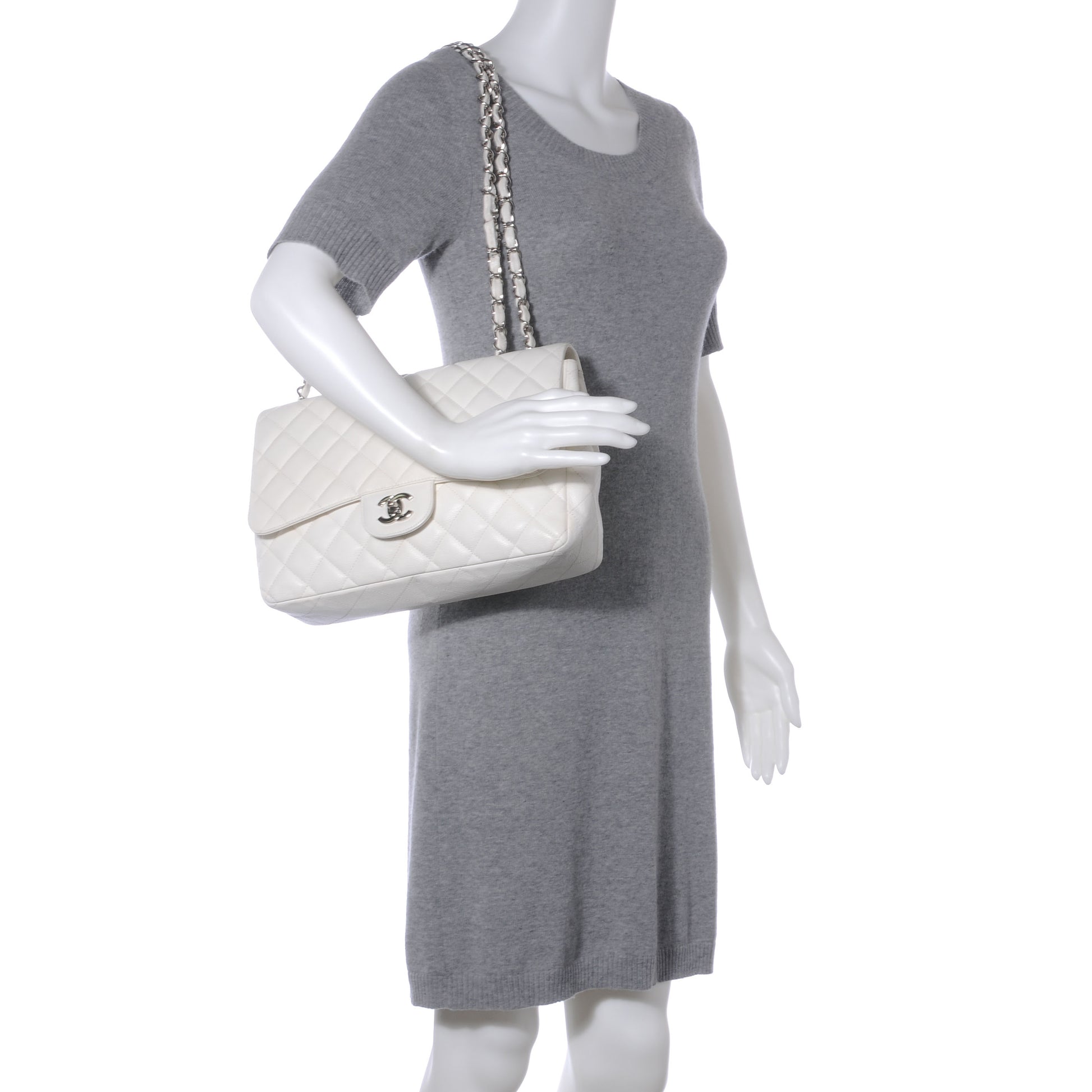 Chanel Caviar Jumbo Single Flap White 2 of 9