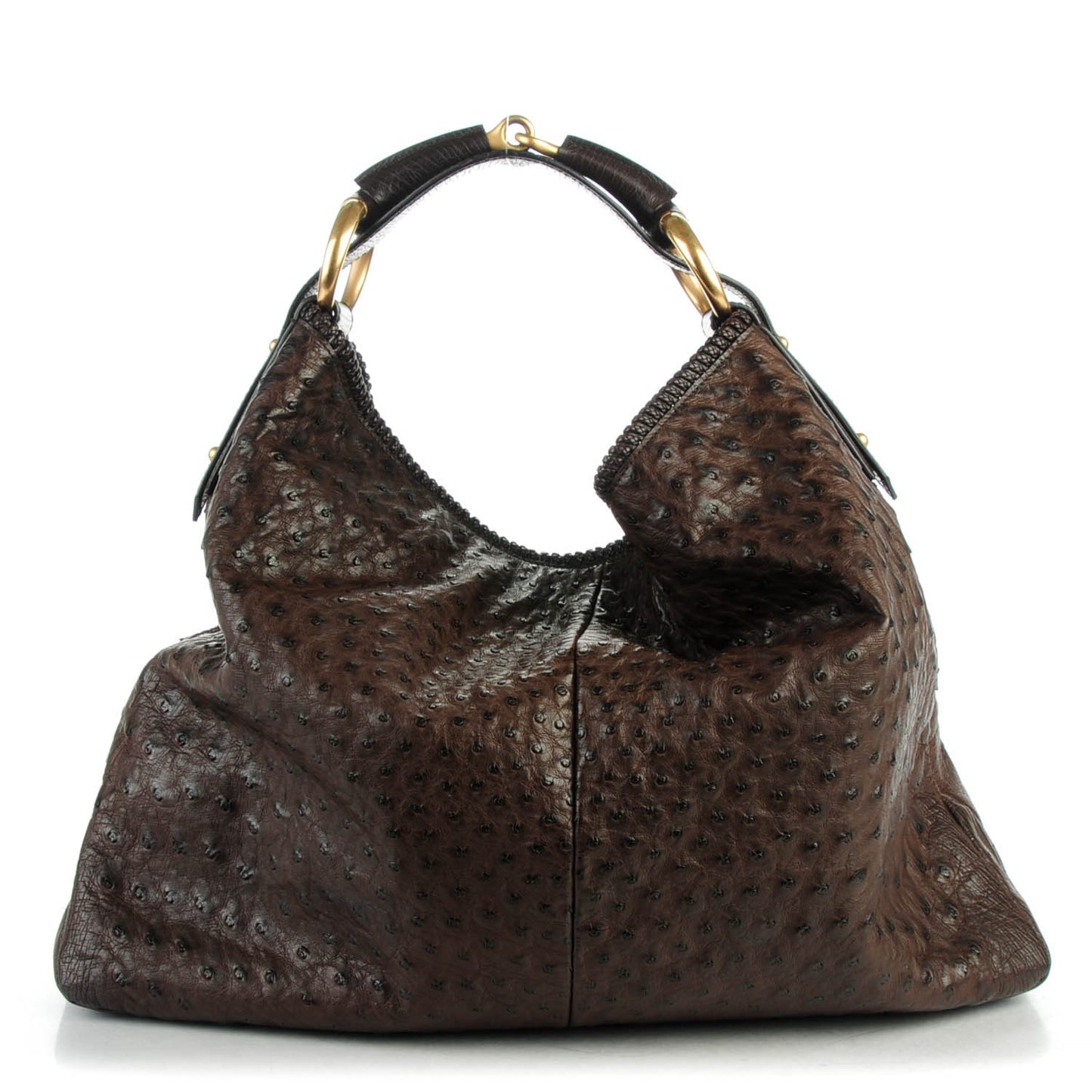 Ostrich Large Horsebit Chain Hobo Brown