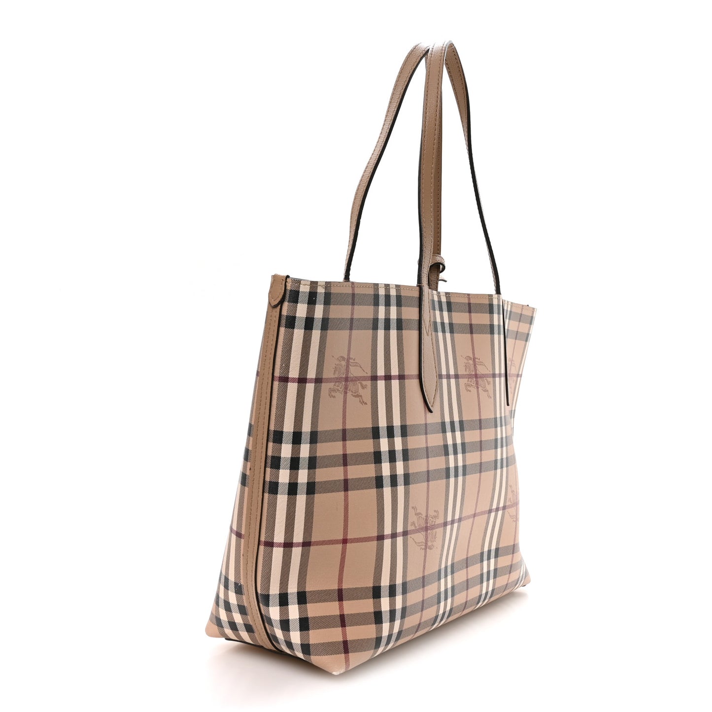 Grainy Calfskin Haymarket Check Medium Reversible Tote Camel