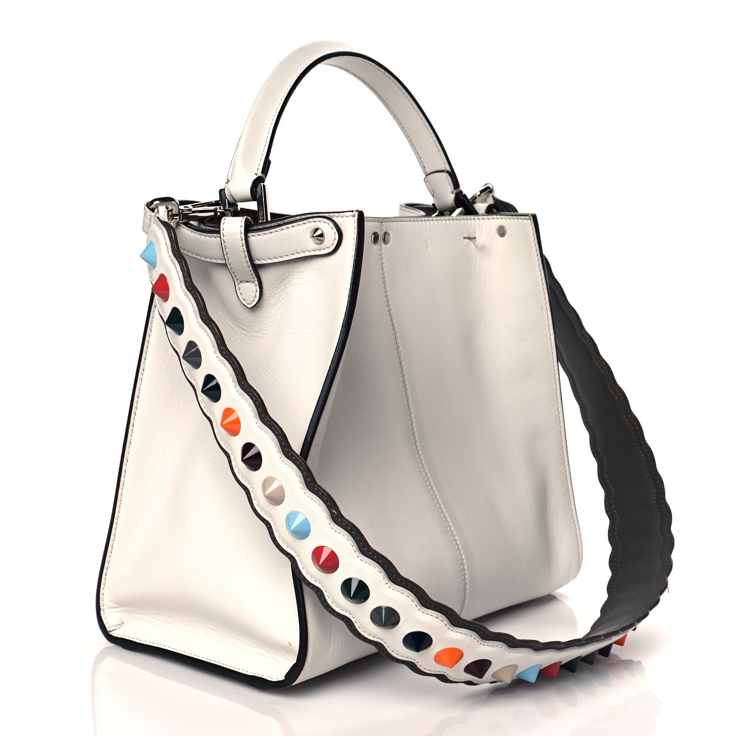 Fendi Vitello Seta Glazed Fabric FF 1974 Medium Peekaboo X-Lite White Ice Mogano Panna 2 of 18