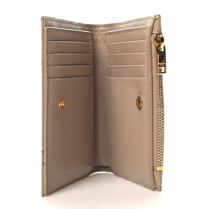 Saint Laurent Grain De Poudre Matelasse Chevron Monogram Zipped Card Case Dark Beige 5 of 9
