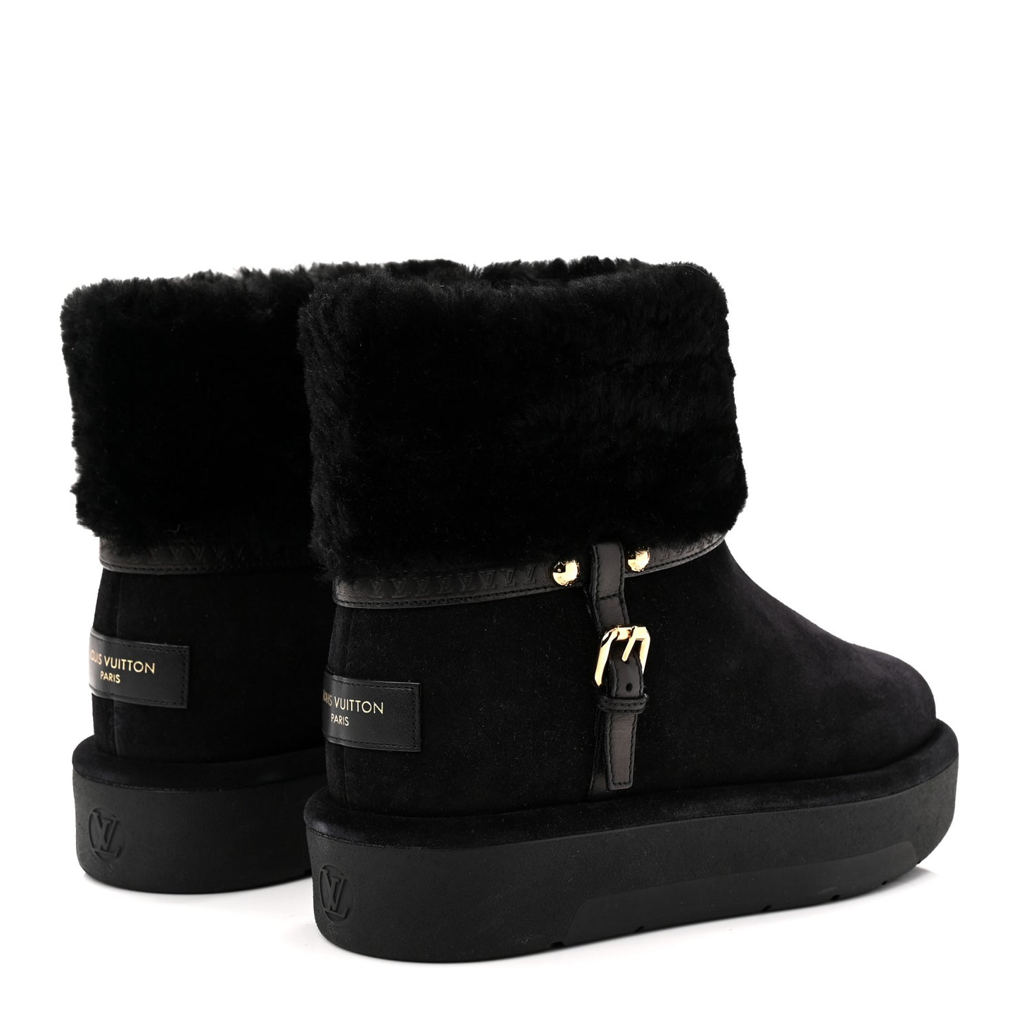 Suede Calfskin Shearling Aspen Platform Ankle Boots 37 Black