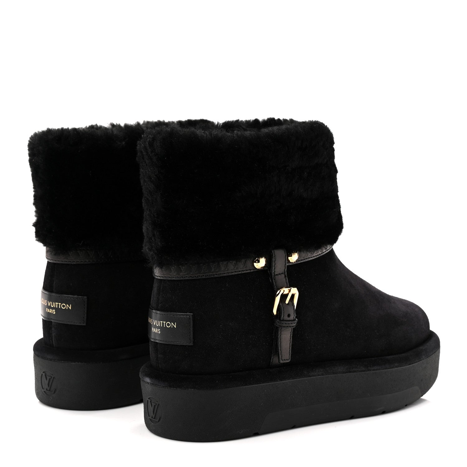 Louis Vuitton Suede Calfskin Shearling Aspen Platform Ankle Boots 37 Black 4 of 9