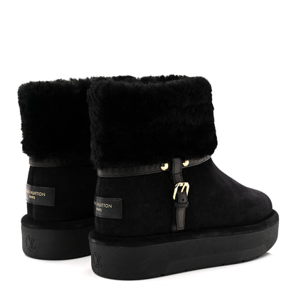 Louis Vuitton Suede Calfskin Shearling Aspen Platform Ankle Boots 37 Black 4 of 9