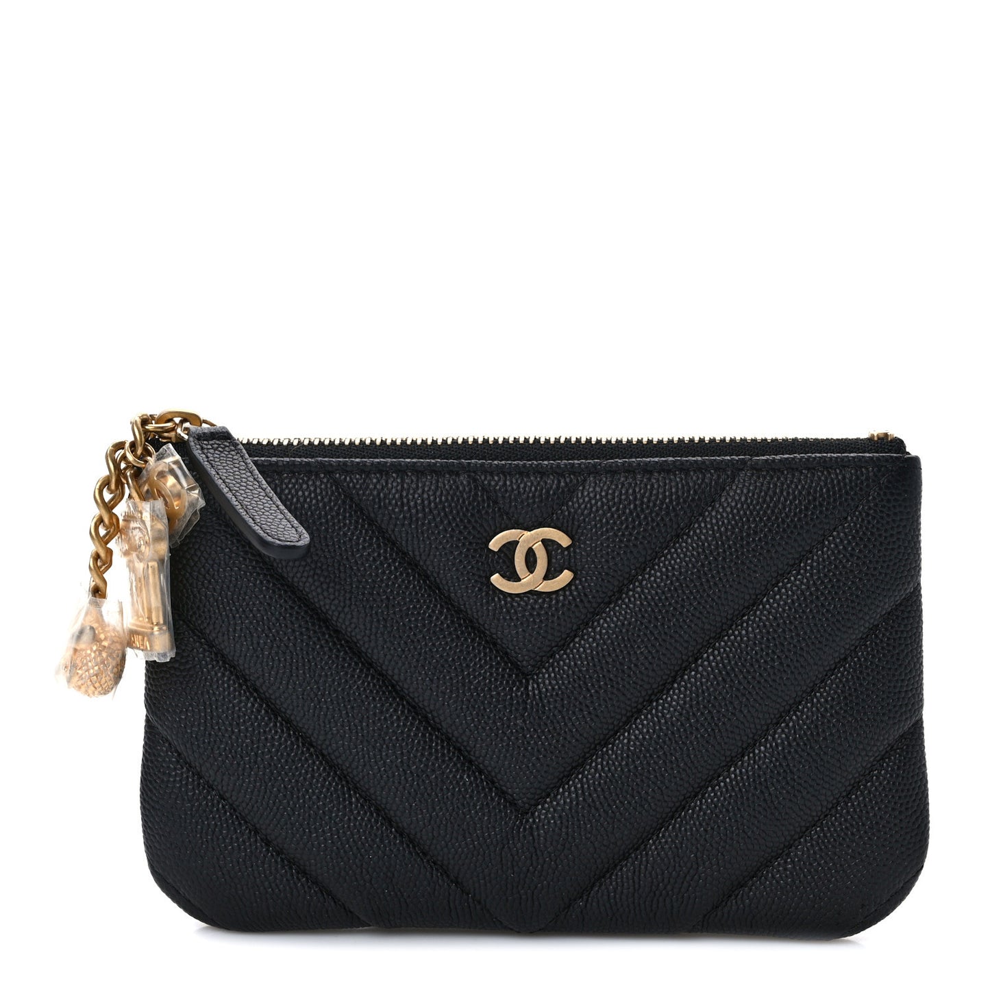 Caviar Chevron Quilted Small Ancient Greek Charms Cosmetic Case Black
