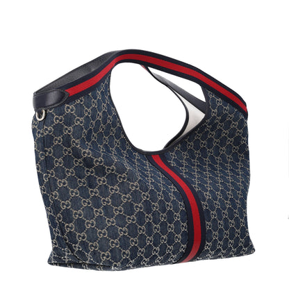 Gucci Denim GG Monogram Web Large Giglio Tote Blue 4 of 10