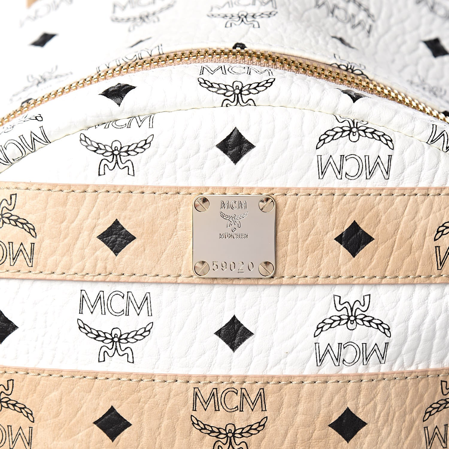 MCM Metallic Visetos Striped Medium Stark Backpack White Beige 11 of 15