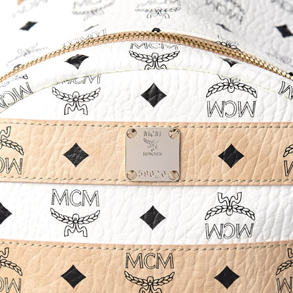 MCM Metallic Visetos Striped Medium Stark Backpack White Beige 11 of 15