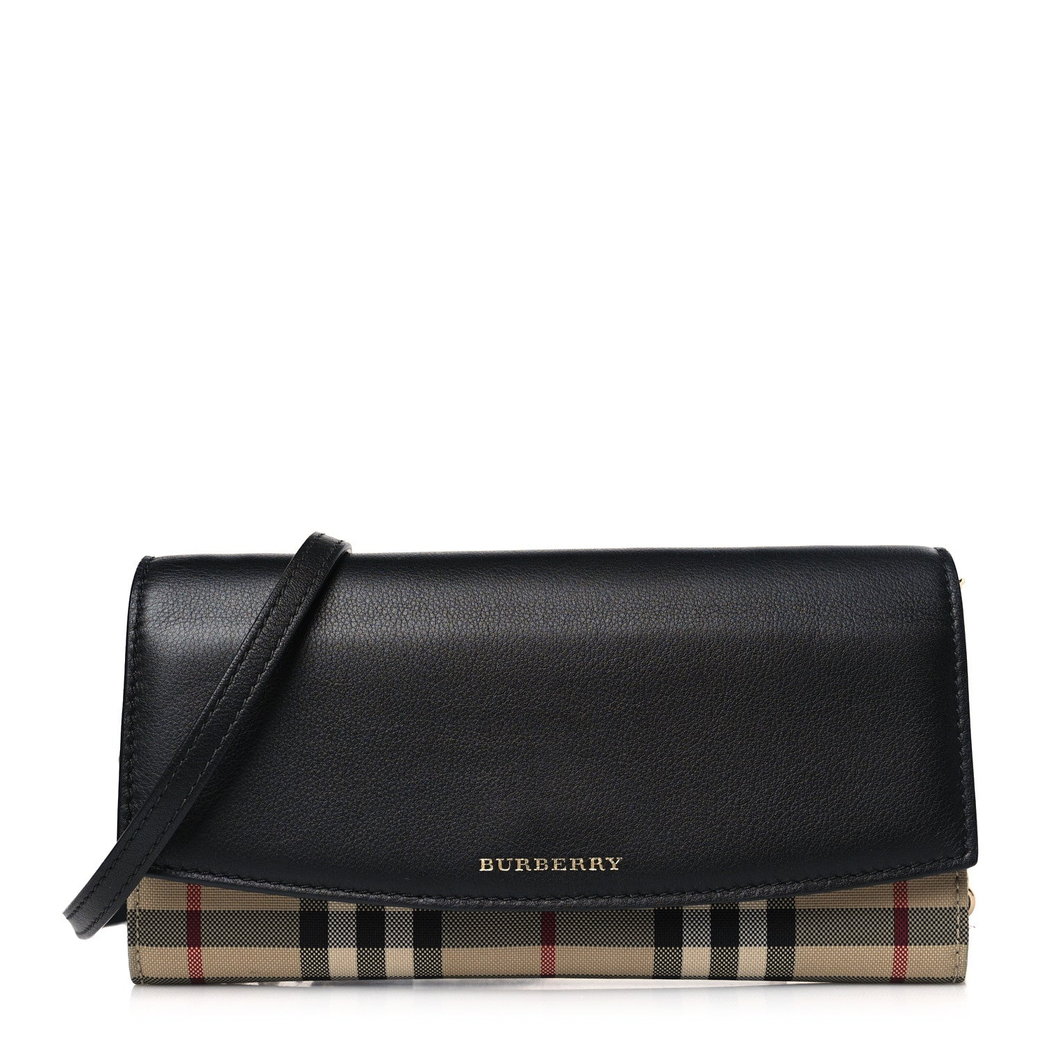 Burberry Calfskin House Check Henley Wallet On Chain Black 1 of 8