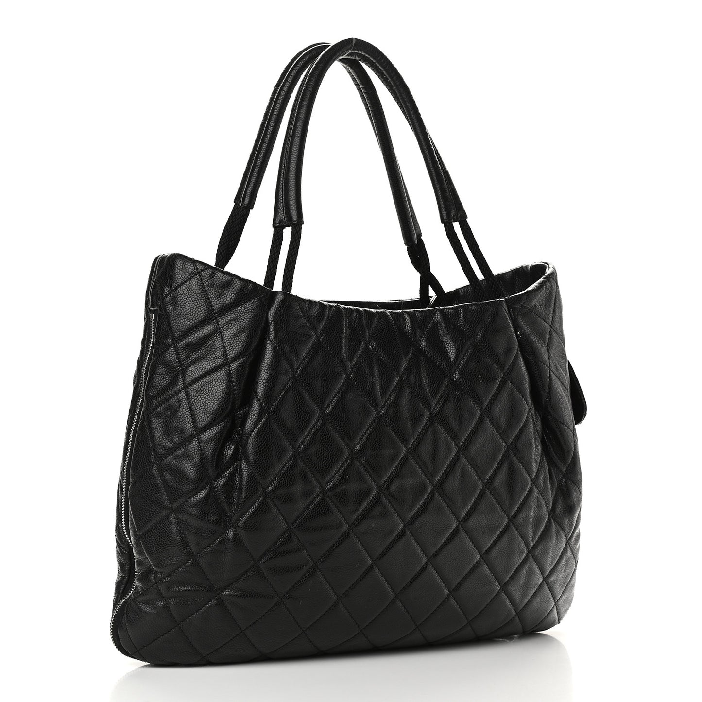Caviar Quilted Soho Expandable Zip Shoulder Bag Black