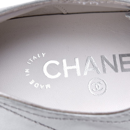 Chanel Metallic Fantasy Calfskin PVC Lace Up Loafers 40 Silver 6 of 6