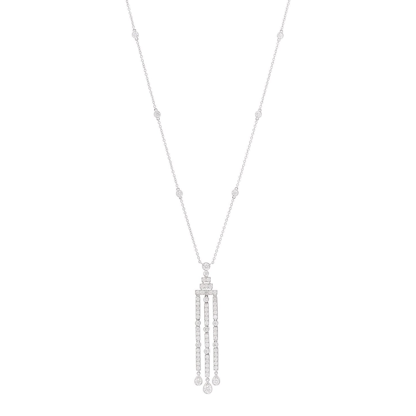Platinum Diamond Jazz Triple Bar Drop Pendant Necklace