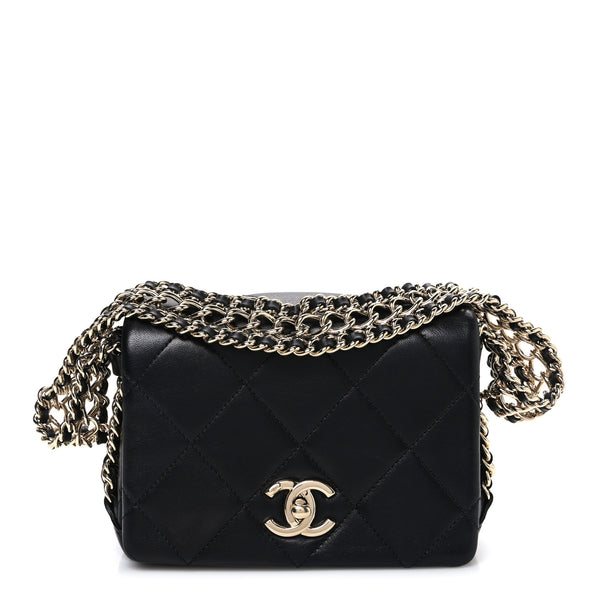 Chanel Lambskin Quilted Mini Chain Rows Flap Black 1809661