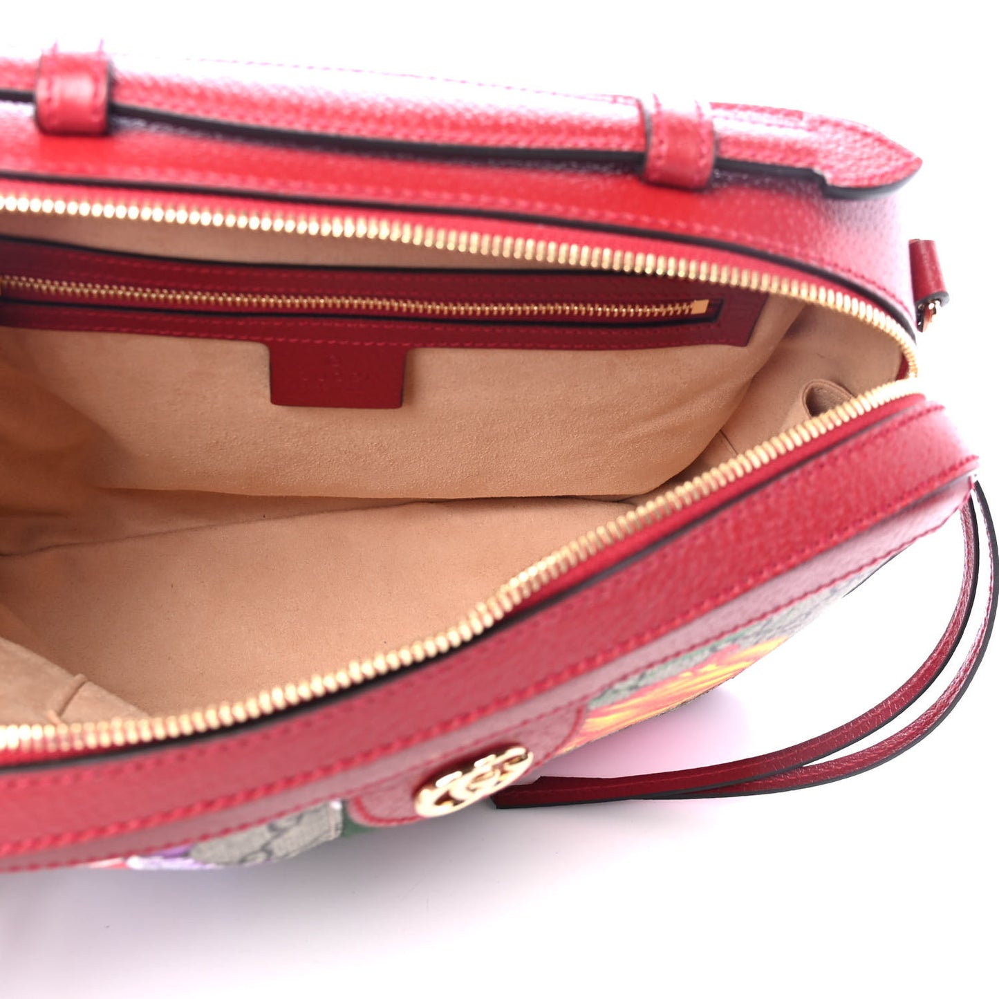 GG Supreme Monogram Flora Web Small Ophidia Top Handle Shoulder Bag Hibiscus Red