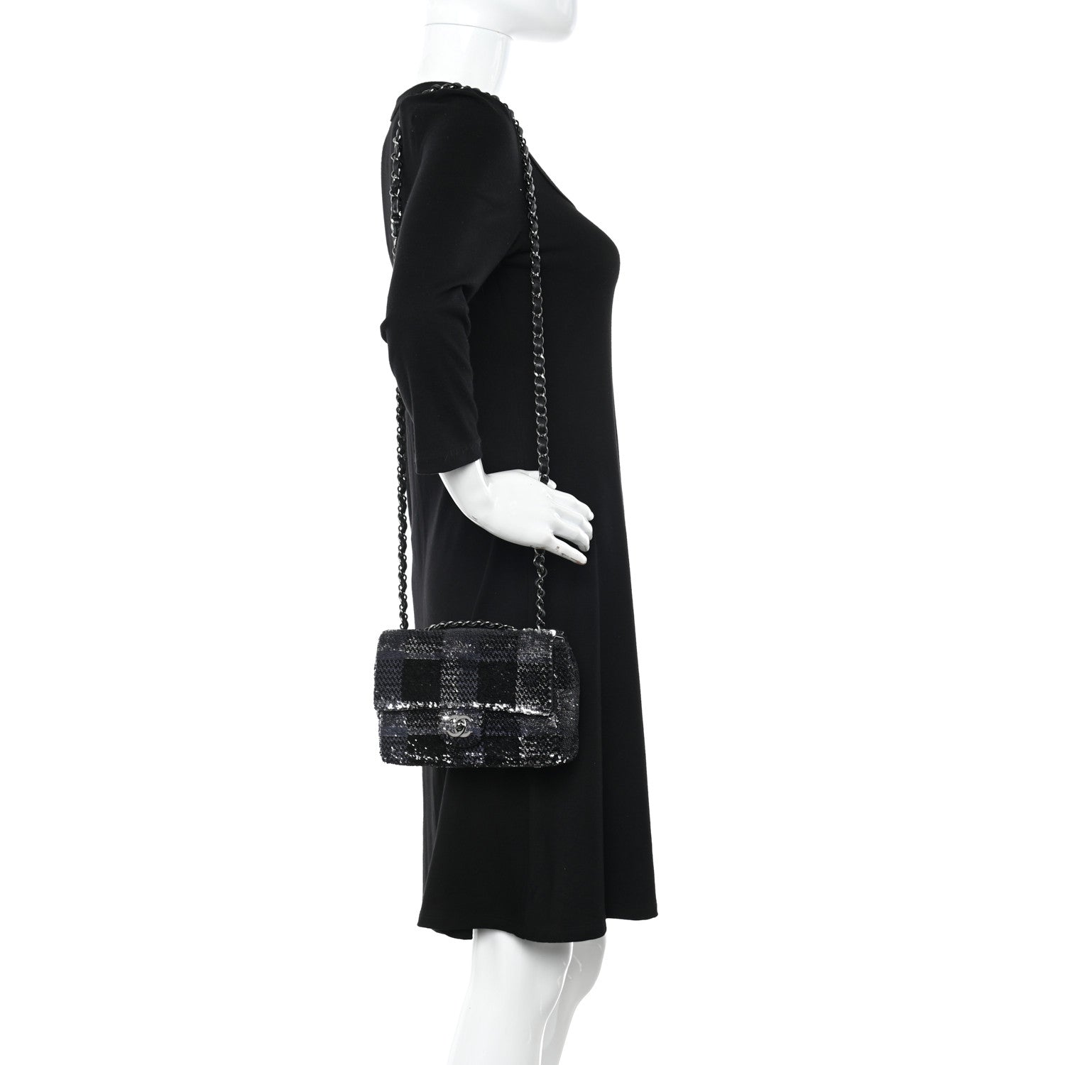Chanel Sequin Mini Rectangular Single Flap Black Silver 2 of 10