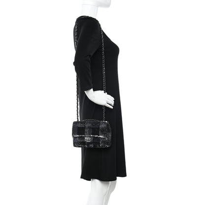 Chanel Sequin Mini Rectangular Single Flap Black Silver 2 of 10