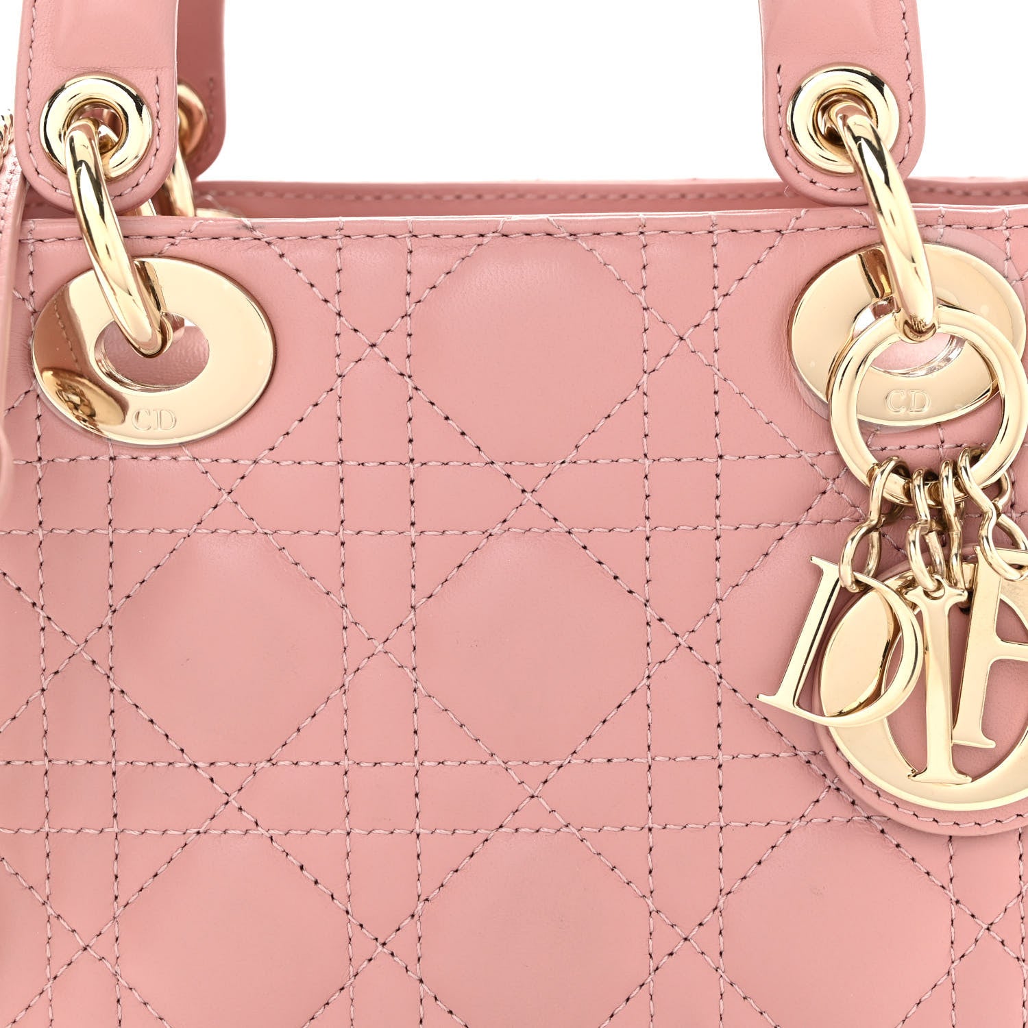 Christian Dior Lambskin Cannage Mini Lady Dior Rose De Vents 7 of 9