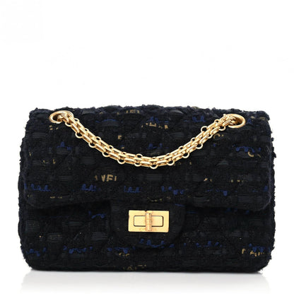 Chanel Tweed Quilted Mini 2.55 Reissue Flap Black Gold Navy 1 of 10