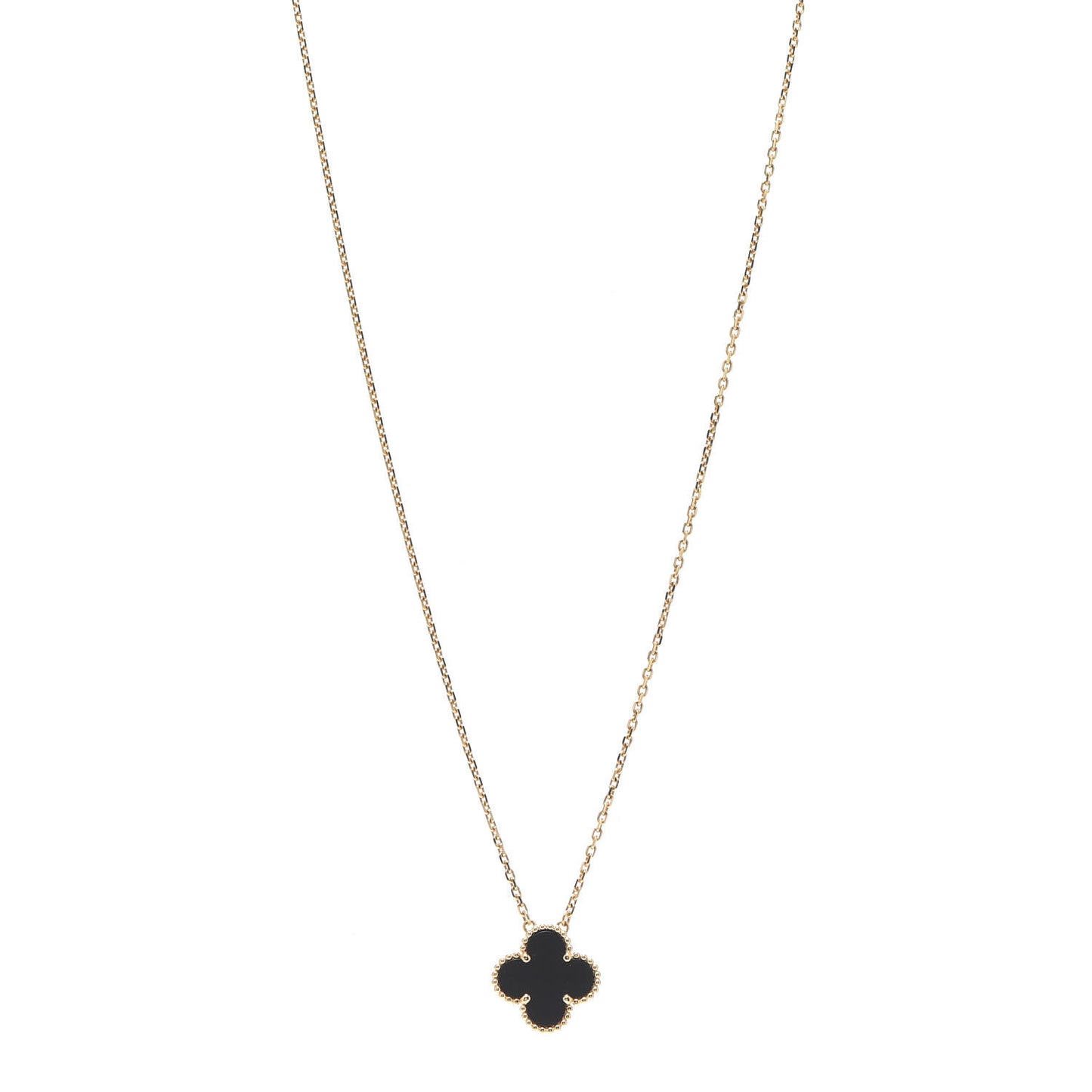 18K Yellow Gold Black Onyx Vintage Alhambra Pendant Necklace