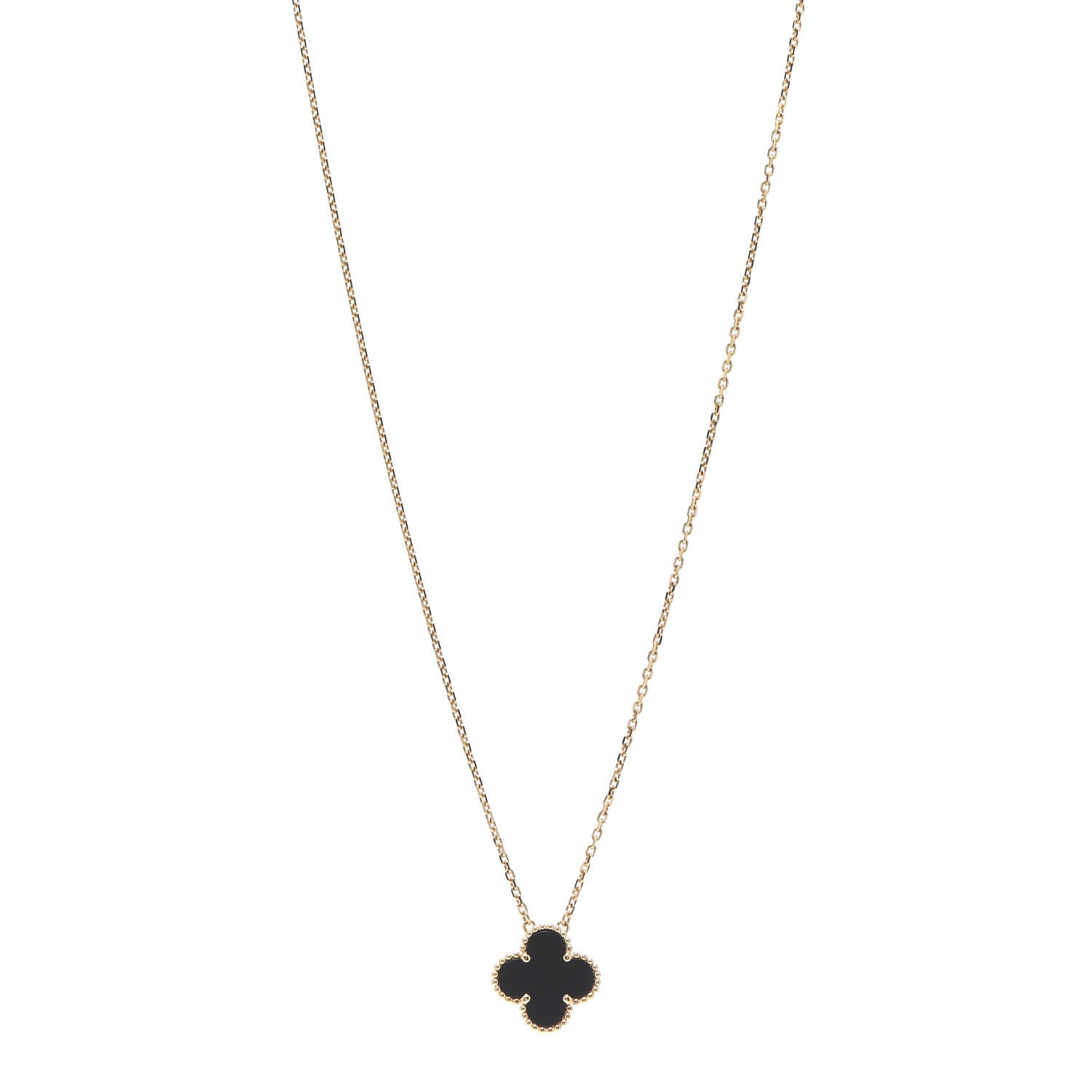 Van Cleef & Arpels 18K Yellow Gold Black Onyx Vintage Alhambra Pendant Necklace 1 of 6