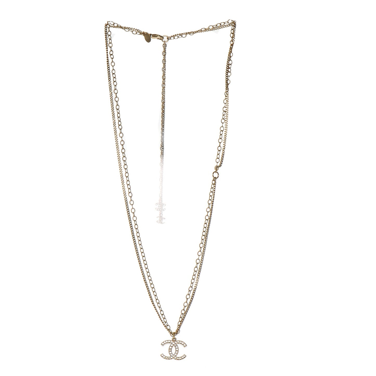 Crystal Double Chain CC Necklace Gold