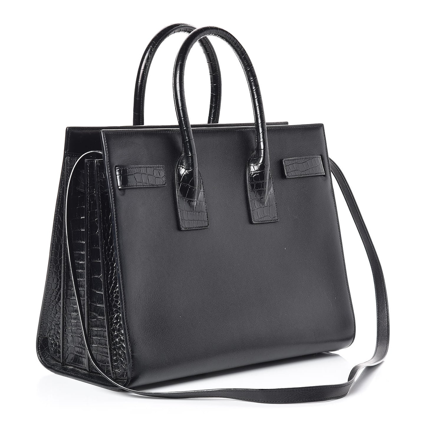 Calfskin Crocodile Embossed Small Sac de Jour Black