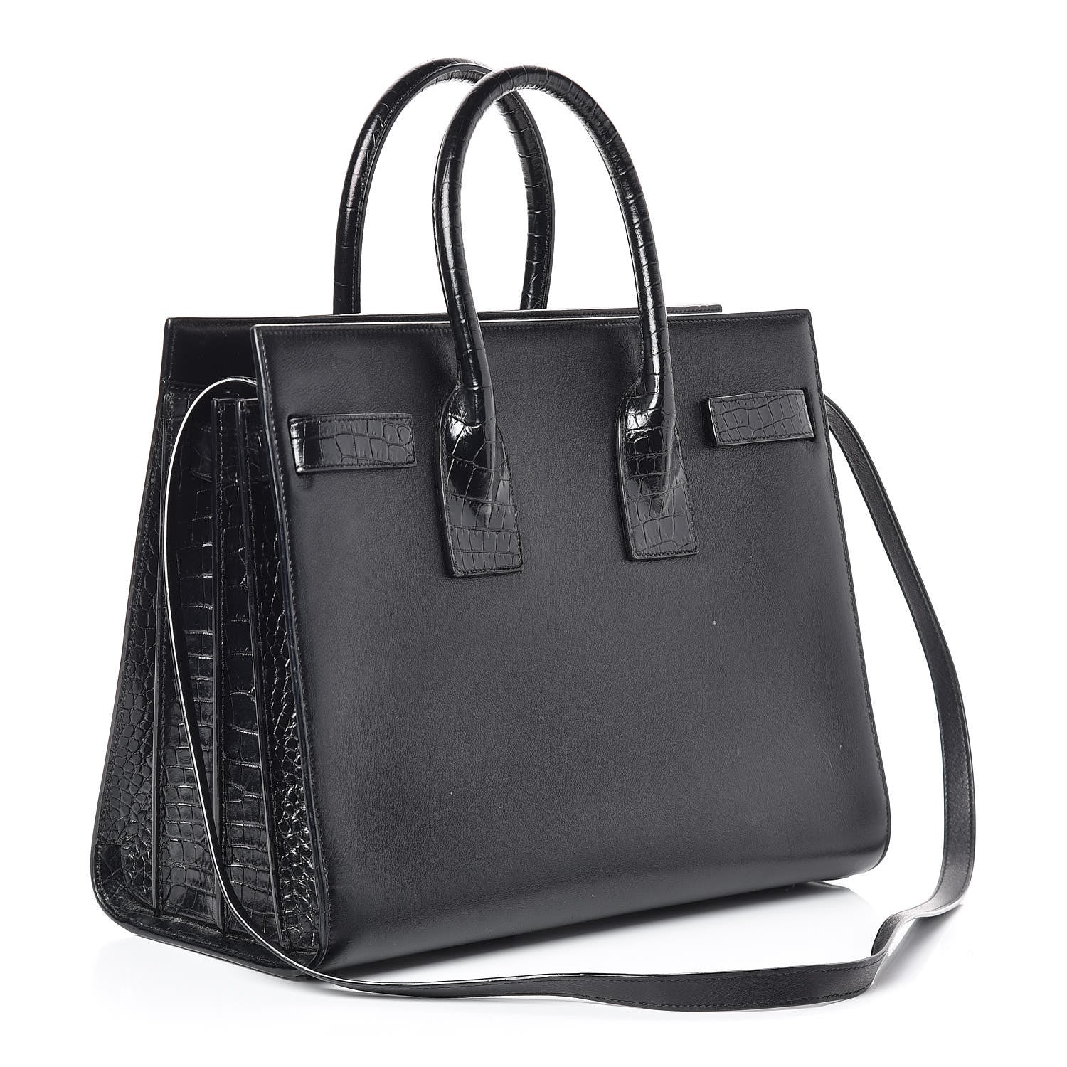 Saint Laurent Calfskin Crocodile Embossed Small Sac de Jour Black 3 of 10